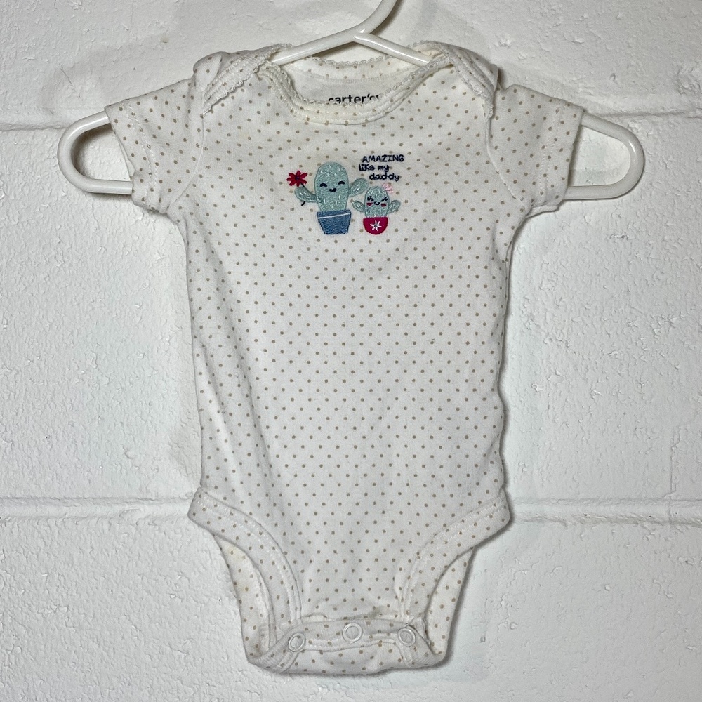 Carter's White Short Sleeve Gold Dots w Cactus Dad & Baby Onesie